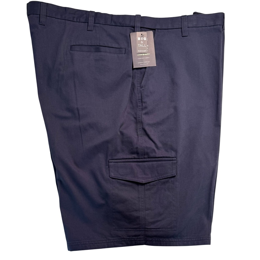 Haggar Big & Tall Cotton Cargo Shorts Mood Indigo Blue 50W NEW‎